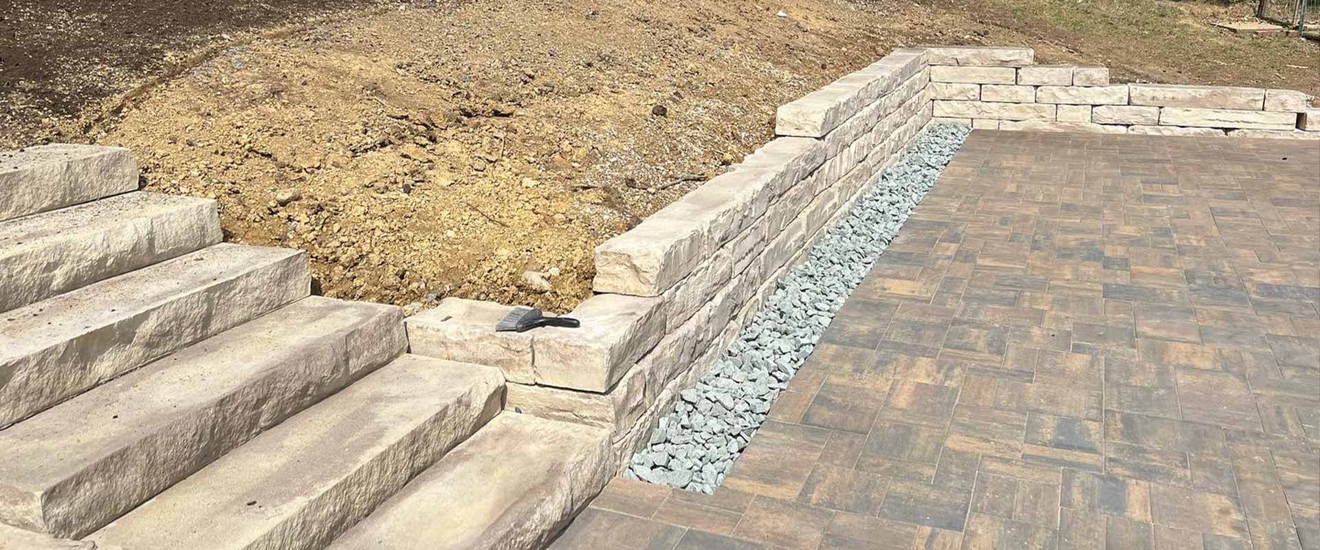 A wall surrounding a patio