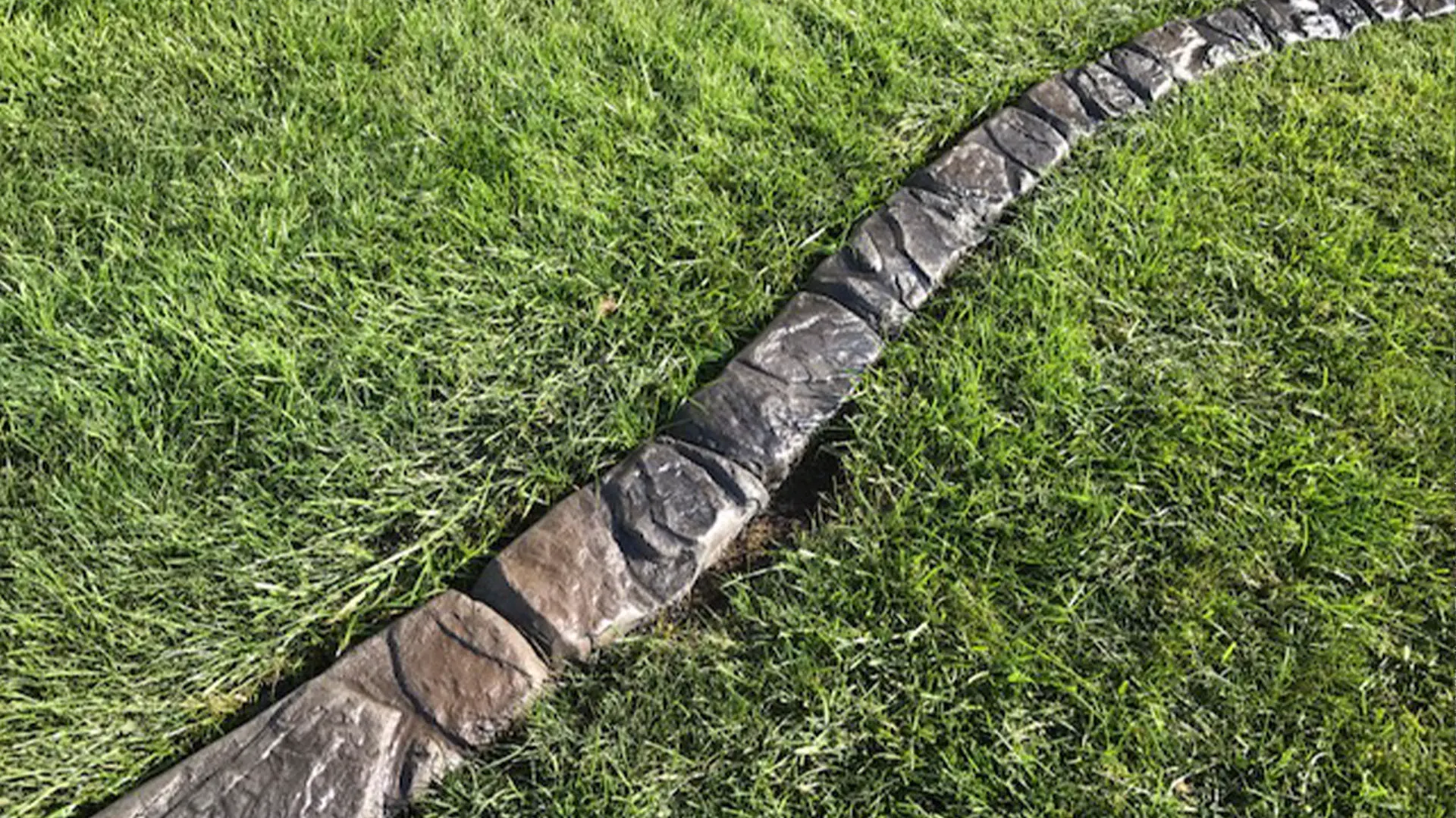 Low-profile concrete border allowing lawn mower to cut grass to the edge