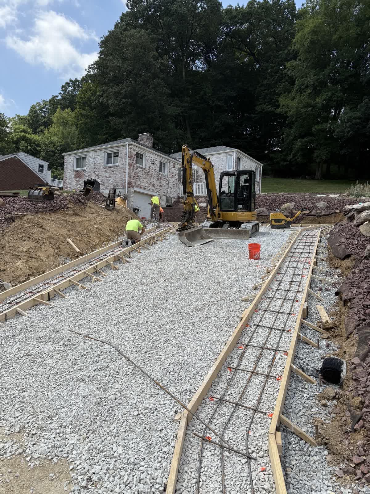 Driveway base and rebar preparation for concrete pour